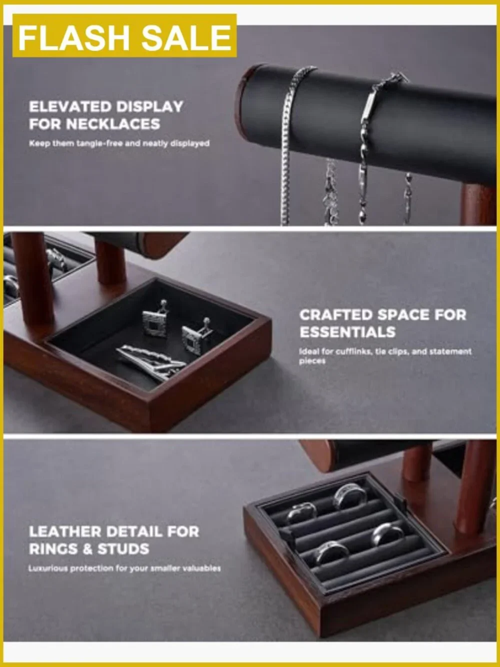Wooden Watch Holder Stand Display Rack Necklace Hanger Organizer